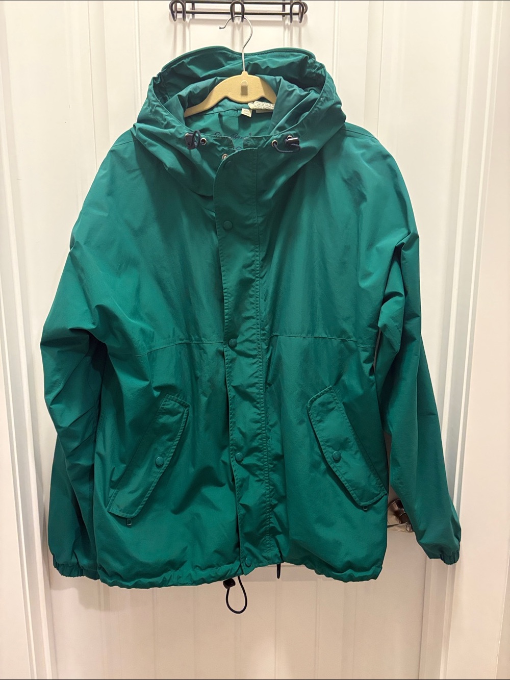 Vintage Eddie Bauer EBtek Teal Hooded Rain Jacket L/G Outdoor Y2K